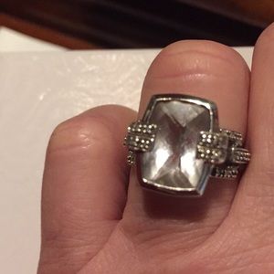 SS Checkerboard Cut Quartz Ring